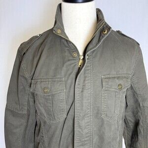 WenVen Military or Work Jacket Olive Green Canvas Lightweight Field Coat Size L